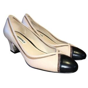 Karl Lagerfeld Paris Agatha Tan Leather Round Toe Block Heels Pumps Size 7.5